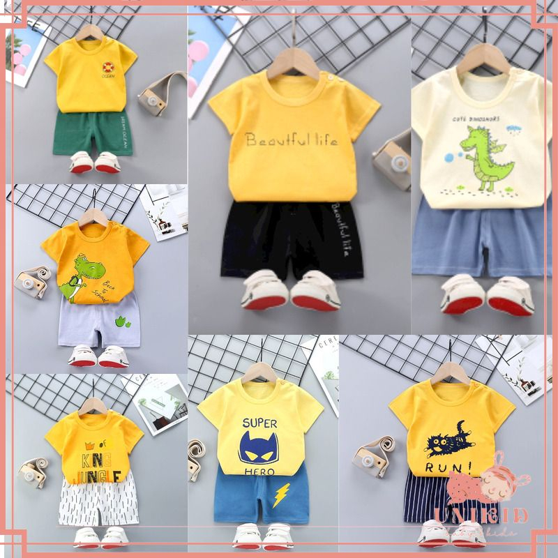 UNIKID BAJU BAYI LENGAN PENDEK SETELAN ANAK BAHAN KATUN LEMBUT STELAN ANAK BAYI LAKI LAKI 0-4 TAHUN IMPORT