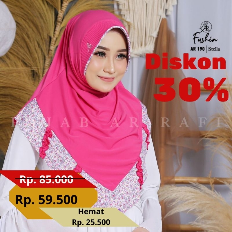 Hijab Arrafi AR 190 Brgo Jilbab Kerudung Tudung Kudung Instan fushia