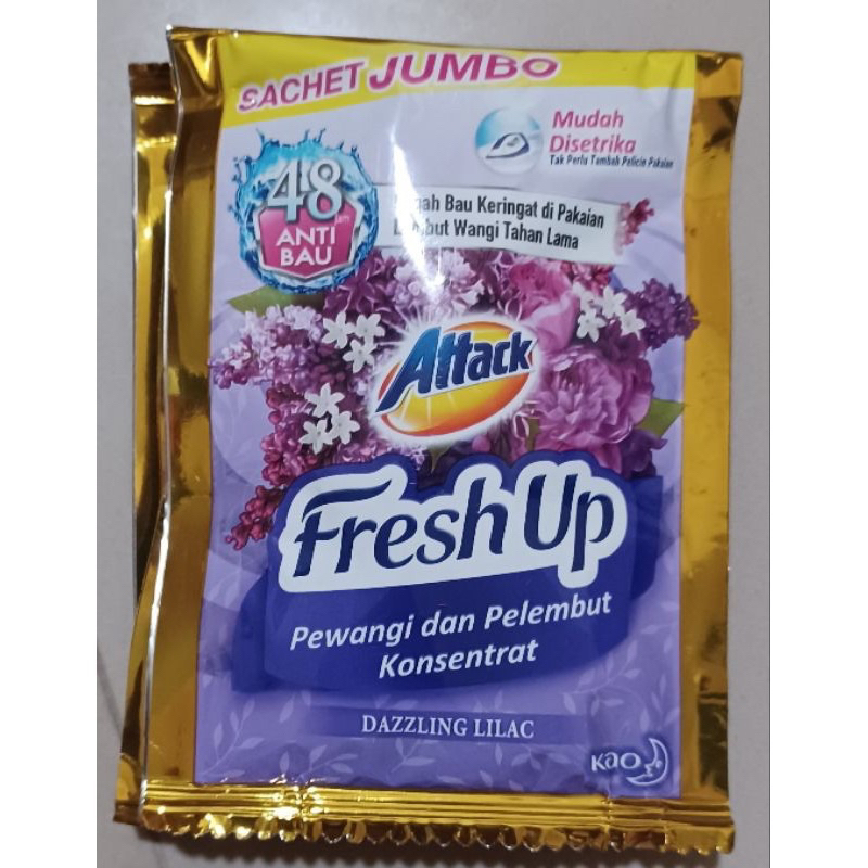 Attack Pewangi dan Pelembut Konsentrat Pakaian Sachet Jumbo 20 ML | Attack Fresh Up Dazzling Lilac Isi 3