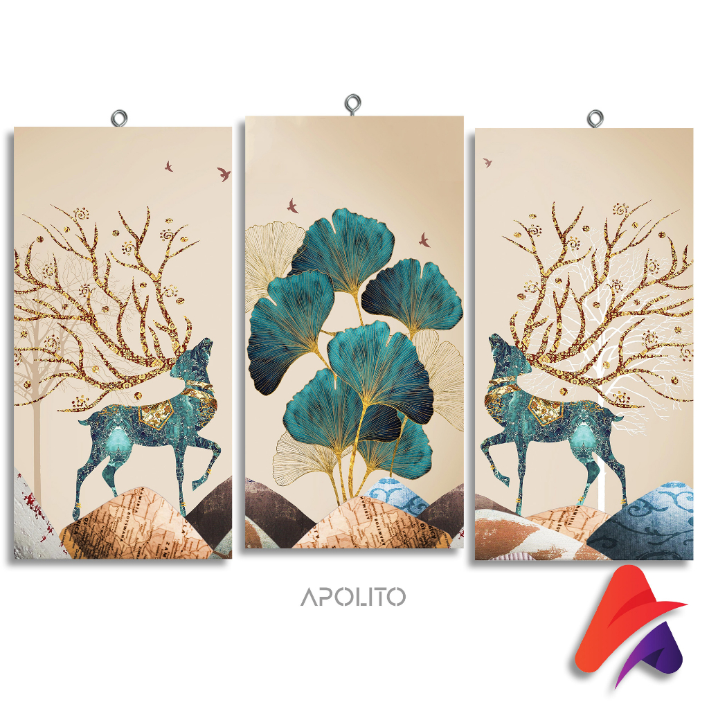 HIASAN DINDING RUSA REALISTIK AESTHETIC (15X30) WALL DECOR PAJANGAN DINDING DAUN POSTER REALISTIK BAGUS KAYU RUANGAN