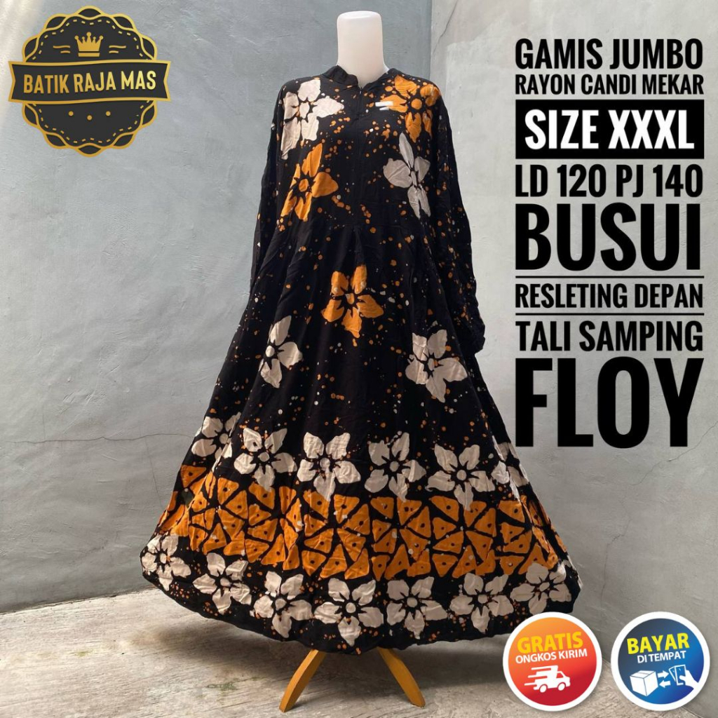 Gamis Wanita Dewasa Rayon Candi Mekar Jumbo Twill Ori Kekinian Terbaru Syar'i Lebaran Busui Resletin