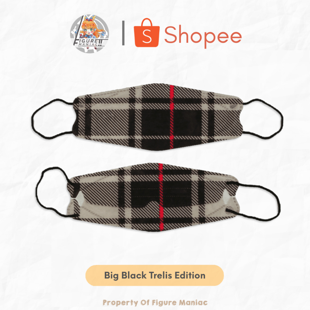 Figure Maniac - Masker MOUSON KF94 Kotak Kotak Checked White Black Red Motif Kemeja