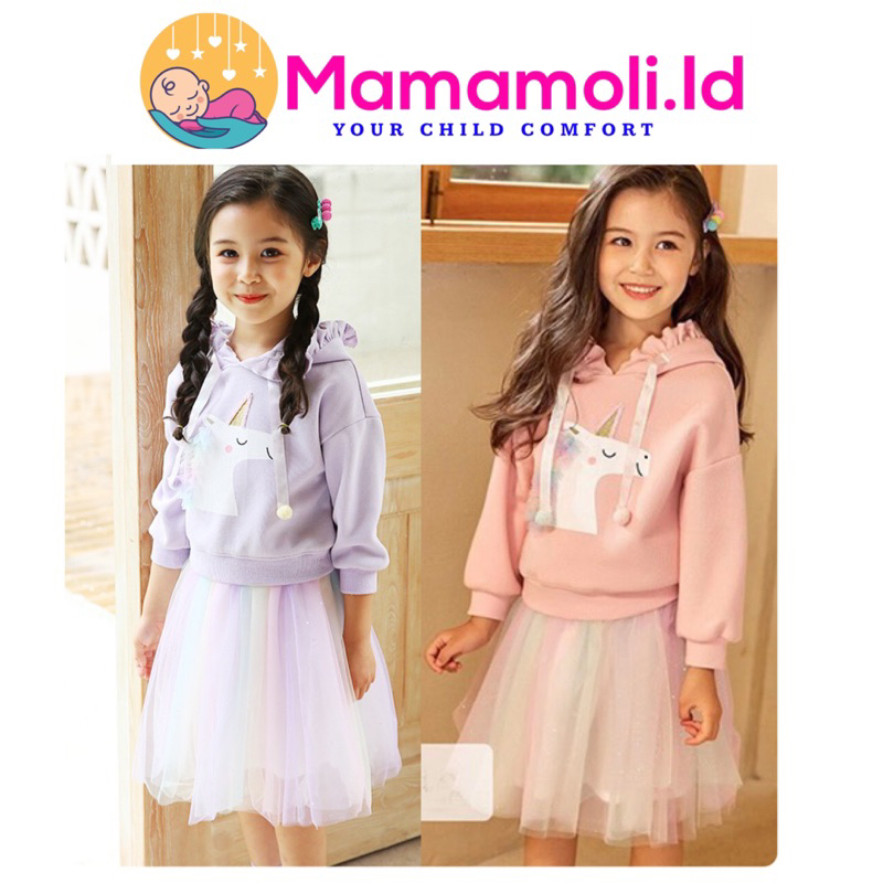 Baju Setelan Dress Anak Perempuan Cewek Unicorn 2 in 1 Baju + Rok Tutu / Pakaian Satu Setelan Anak Cewek/ Dress Anak Perempuan