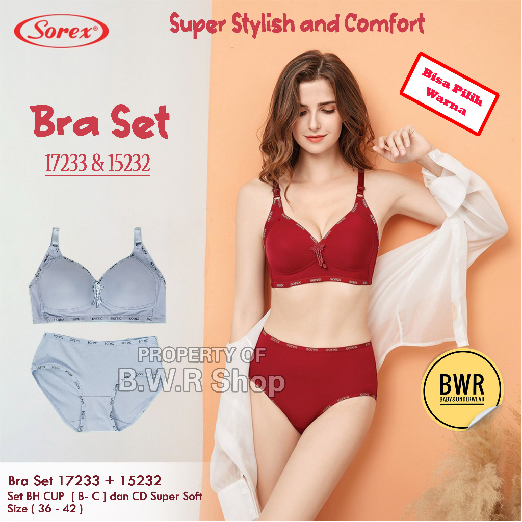 Bra Set Sorex/Bra 17233 + Celana Dalam 15232 | Setelan Pakaian Dalam Sorex Casual Style Pilih Warna Paket Seserahan - Bwr IX