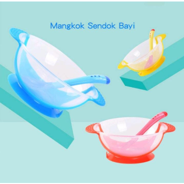 Mangkok Set Bayi Anti Tumpah Sensor Panas Tempat Makan Bayi Silicon