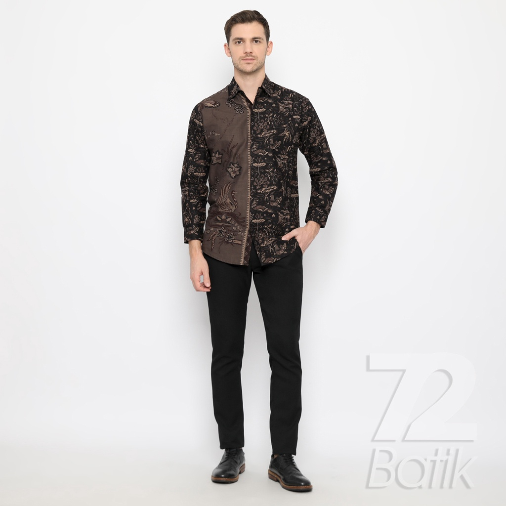 KEMEJA BATIK PRIA Lengan Panjang Premium Two Tone Pagi Sore Elegant Warna Coklat 722429 Cap 72 - Baju Kemeja Atasan Pakaian Setelan Batik Pria Cowok Laki Laki Remaja Keluarga Kantor Lengan Panjang Modern Slimfit Slim Fit Premium Kekinian