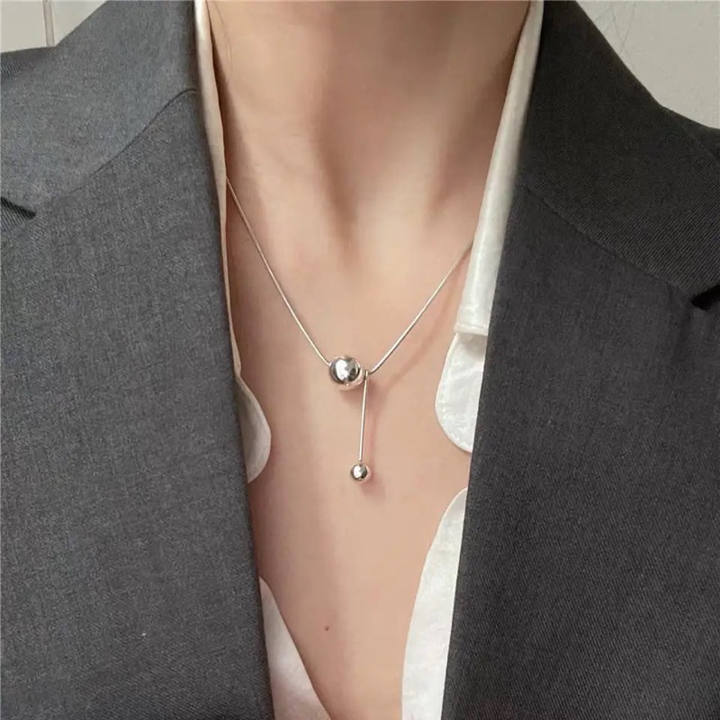 Ark.co - Sisley layer &amp; side ball necklace kalung beads golden minimalis