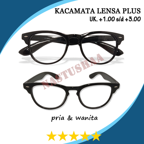 Kacamata Baca Plus (+) +1.00 s,d +3.00 Bingkai Hitam Oval Kacamata Full Plus Untuk Pria Wanita Unisex NOCASE