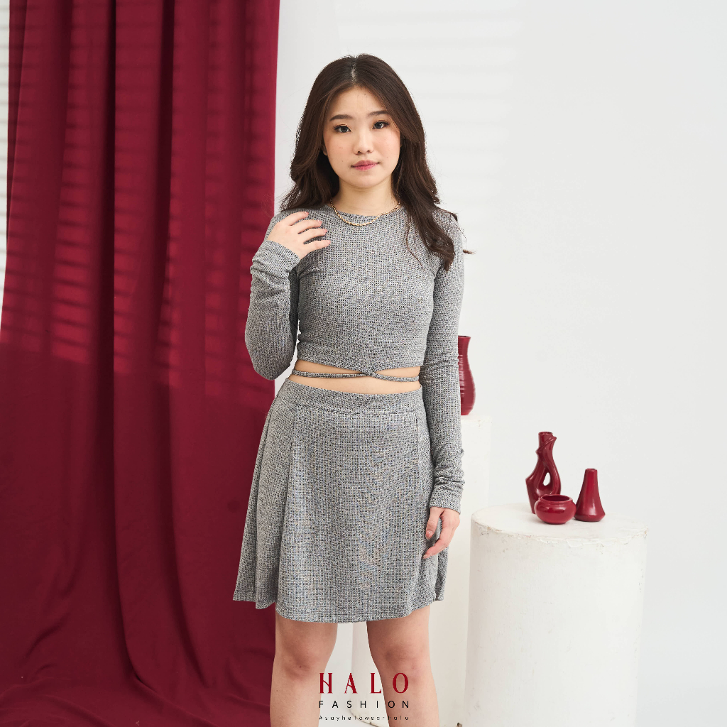 [HaloFashion] Marina Sexy Set Crop Top + Hot Skirt Pants Basic One Set Korean Fashion