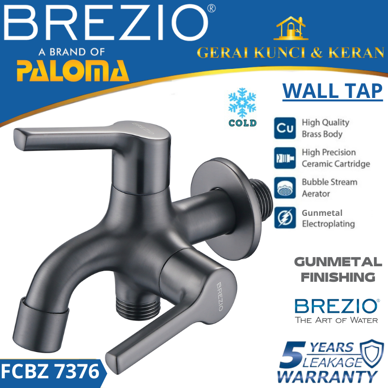 BREZIO FCBZ 7376 KERAN CABANG SHOWER TEMBOK DINDING KRAN GUNMETAL