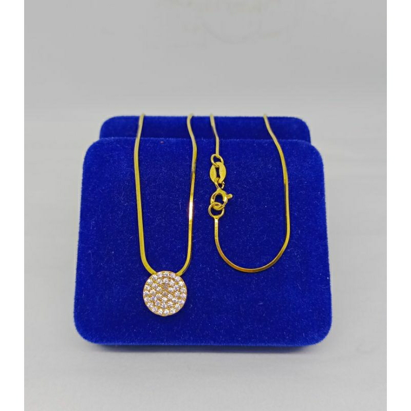 kalung rantai kasandra kotak+liontin tusuk bulat mp/perak asli silver 925 lapis emas/perhiasan fashion wanita terbaru