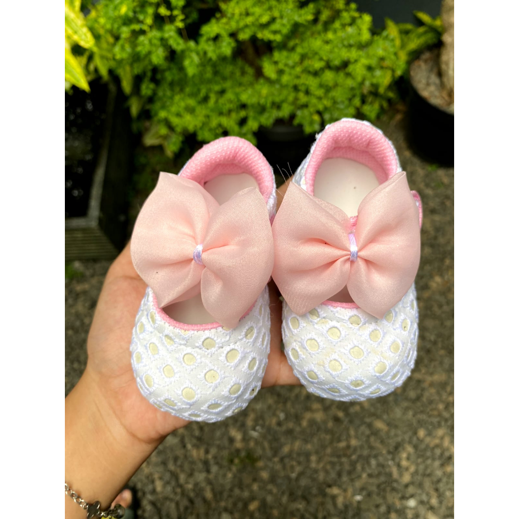 SEPATU BAYI KANVAS PITA PINK GLITER UMUR 0-1 TAHUN