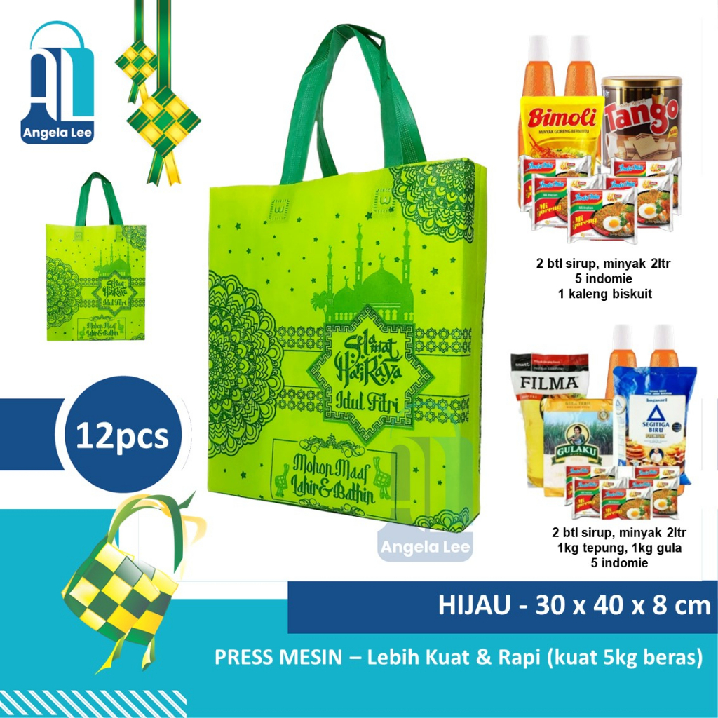 Tas kain Spunbond PRESS Lebaran Paket Idul Fitri Ramadhan Syukuran THR biskuit sirup