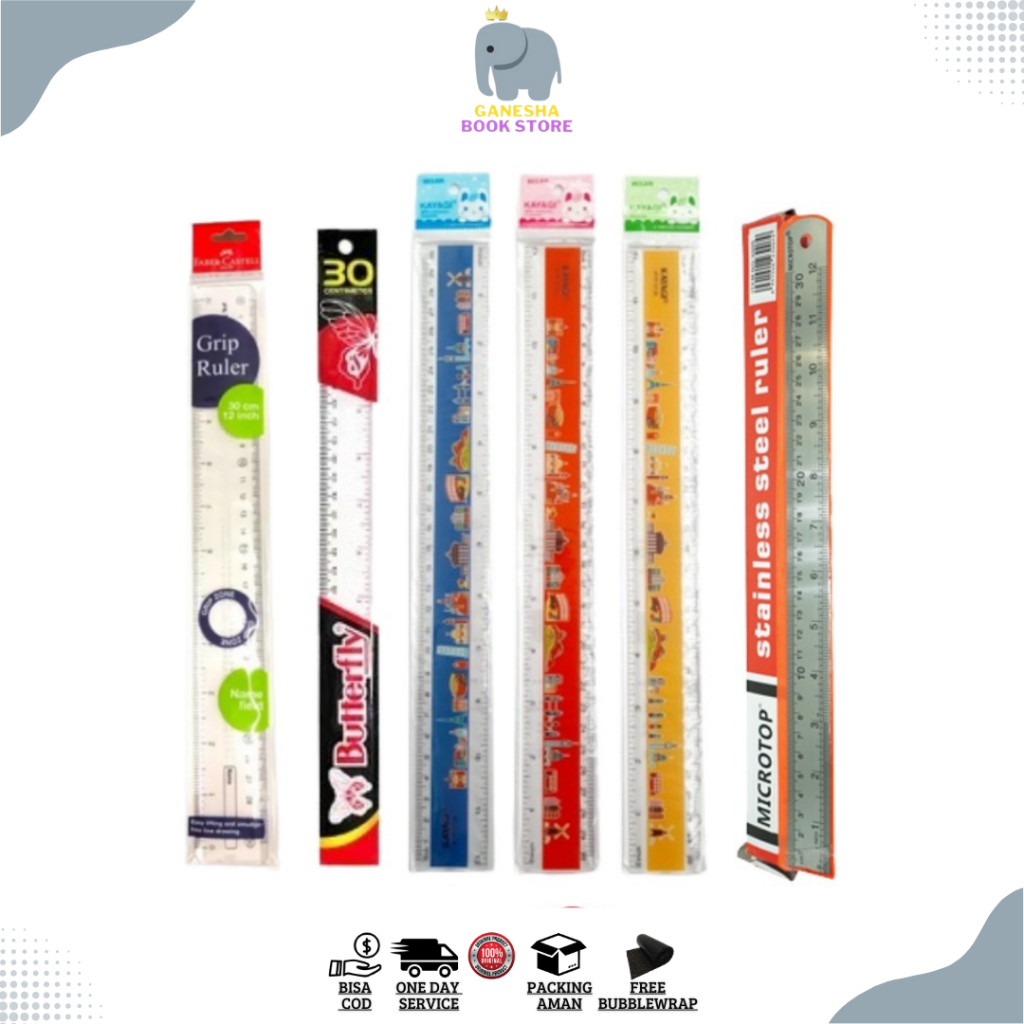 

Penggaris 30cm / Penggaris Besi 30cm / Penggaris Butterfly, Faber Castell 30cm