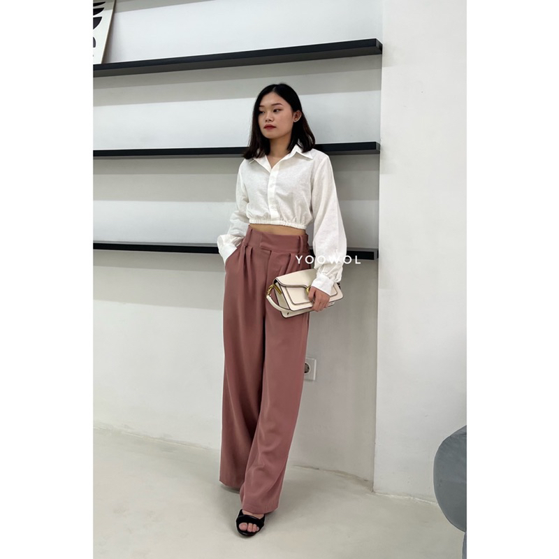 Thea Top/Kemeja Crop Linen Lengan Panjang