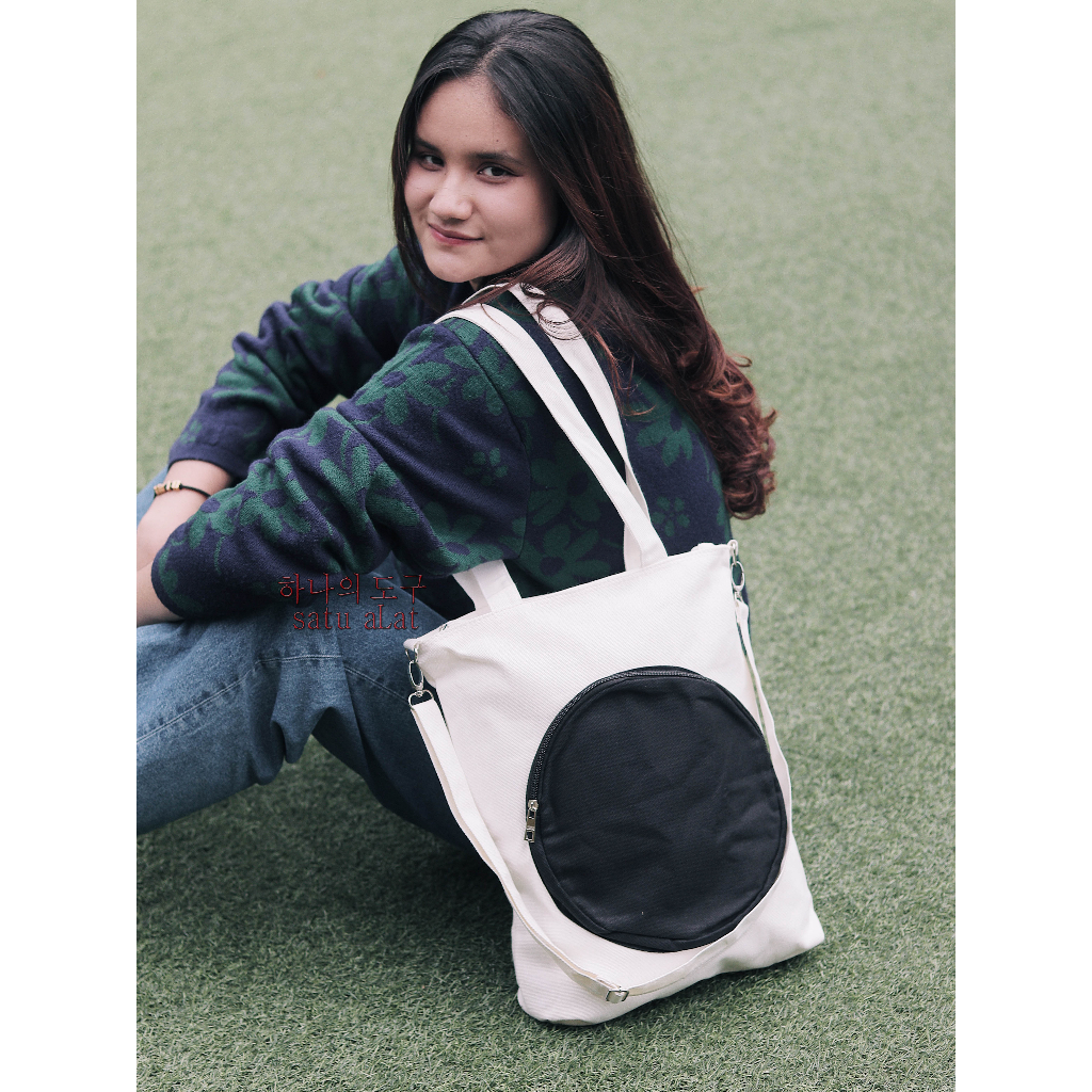 SATU ALAT Tas Selempang + Tote Bag HITAKA 100% Canvas Premium Tebal Tas Kanvas