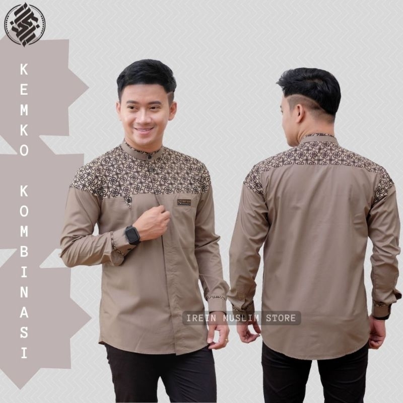 Baju Kemeja Koko Pria Lengan Panjang Kombinasi Batik Klasik Motif Bima S M L XL