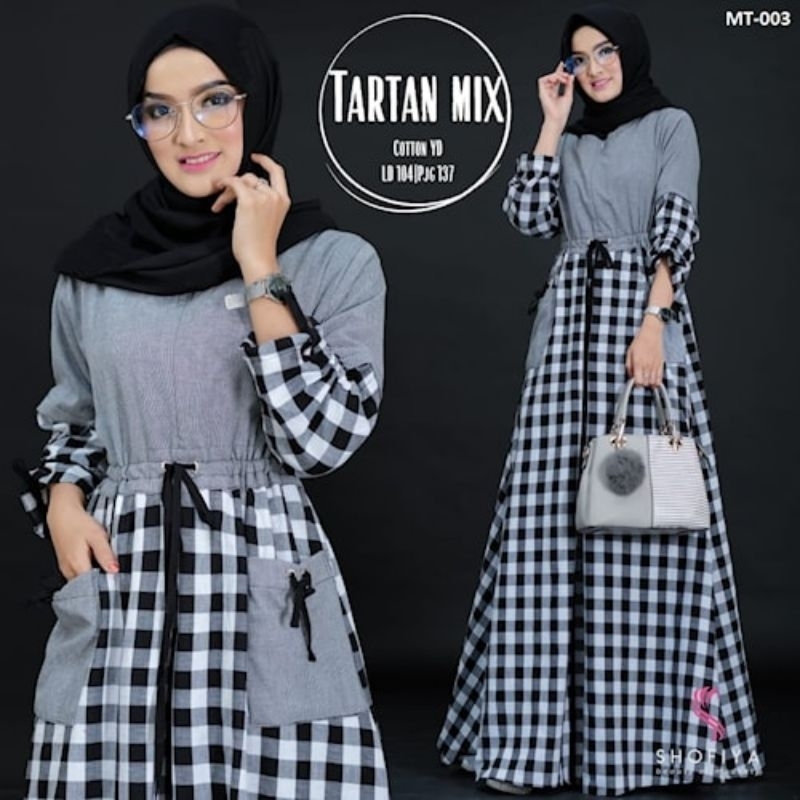 GAMIS SYARI MOTIF TARTAN MIX MAXI DRESS BAJU GAMIS WANITA