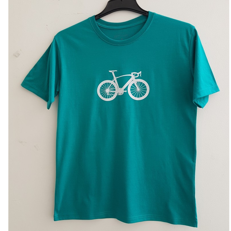 Kaos / T-Shirt RED LABEL Hijau Sablon Sepeda Putih (  katun mix )