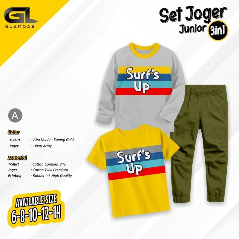 Ready ‼️ Setelan Anak Cowo Joger 3 in 1 Bahan Cotton dan Twill Premium bisa cod