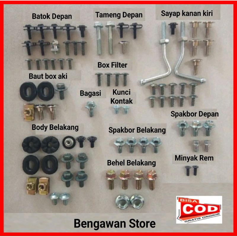 Baut cover body full set body supra x 100cc dan supra fit lama lengkap