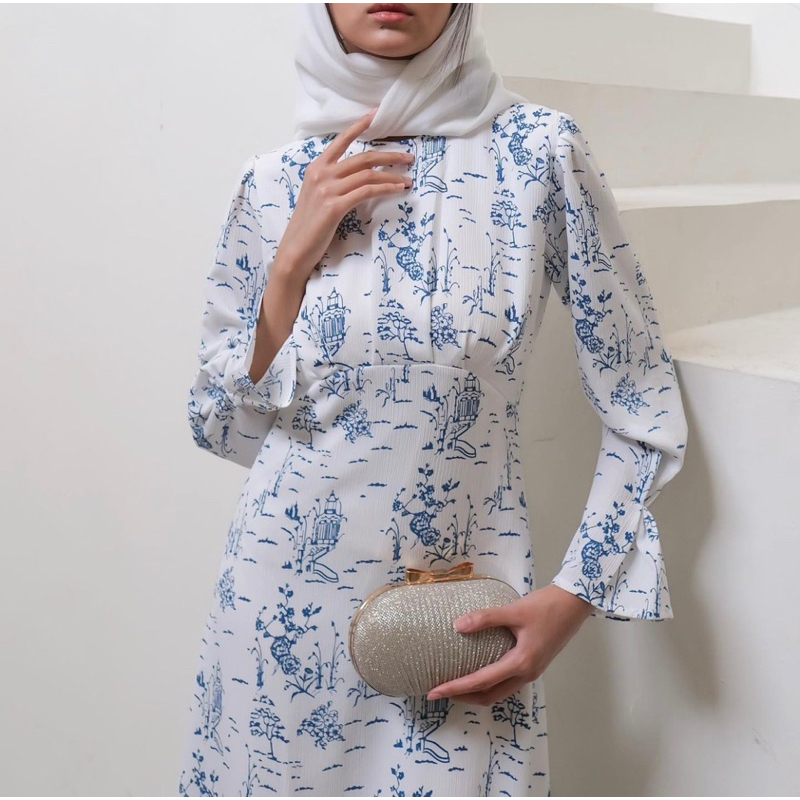 POPPY MOCK NECK LONGDRESS HIJAB FRIENDLY KOREA - BAJU MUSLIM - GAMIS WANITA ELEGANT - PRINT DRESS KONDANGAN FORMAL KOREA - DRESS PESTA - MAXI DRESS - BRIDESMAID DRESS - HADIAH / KADO ULTAH CEWEK