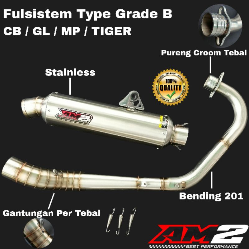 Knalpot Racing Original AM2 Best Performance GRADE B  Pnp Cb Gl Mp Tiger Bulat jenong inlet 50
