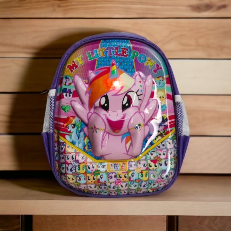 TAS SEKOLAH ANAK PEREMPUAN PAUD/TK KARAKTER KUDA PONY LAMPU LED 3D