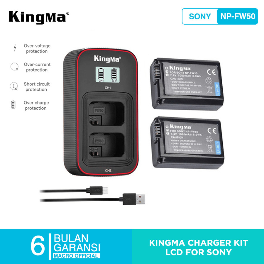 KINGMA BATTERY SONY NP-FW50 2 PACK WITH DUAL CHARGER LCD DISPLAY