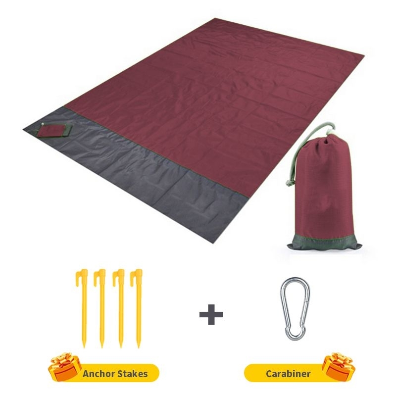 VILEAD Merah Tua 2x2.1M Matras Camping Karpet Lipat Pocket Picnic Blanket Waterproof - VI21