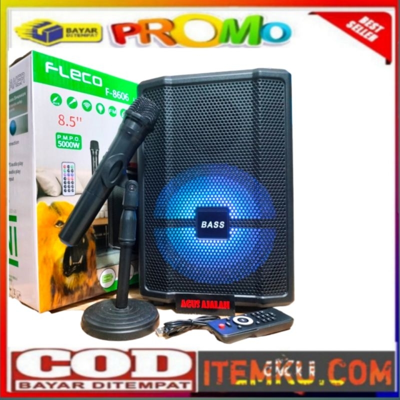 HARGA PROMO... SPEAKER BLUETOOTH PLUS MIC . FLECO 8606AB 8.5 INCH FREE MIC WERELESS 5000watt /// sal