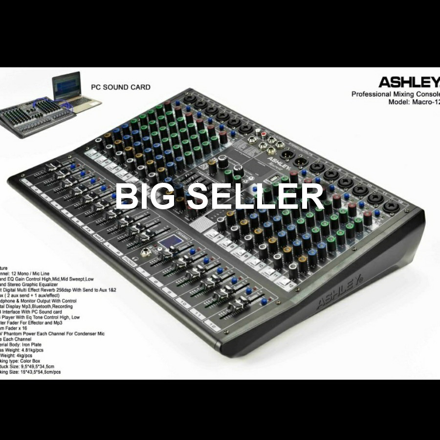 MIXER ASHLEY MACRO12  MIXER 12 CHANNEL ASHLEY MACRO-12 PC SOUNDCARD ORIGINAL