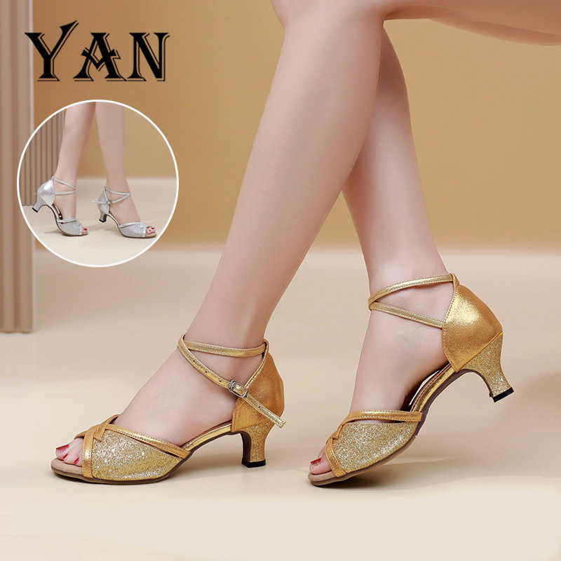 YAN Sandal Heels Wanita Sepatu Dansa Latin/ Line Dance Sepatu Hak 5cm