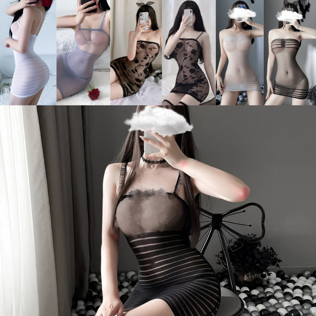 Lingerie Sexy Wanita tembus pandang Mesh Babydoll Stoking Jala Dress Tipis Baju Tidur 3A520-1