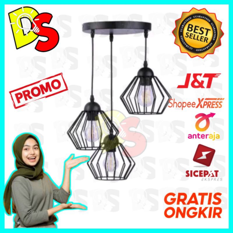 3 IN 1 KAP LAMPU GANTUNG VINTAGE HIAS RUANGAN