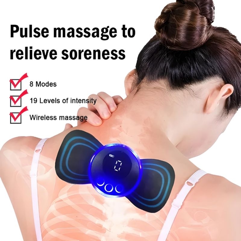 EMS PAD NECK MASSAGER ALAT PIJAT TERAPI LEHER PUNGGUNG PINGGANG KAKI ELEKTRIK MINI PORTABLE 8 MODE 19 TINGKAT AKUPUNKTUR PENGISIAN MENINGKATKAN SIRKULASI DARAH MEREDAKAN RASA LELAH PEGAL NYERI