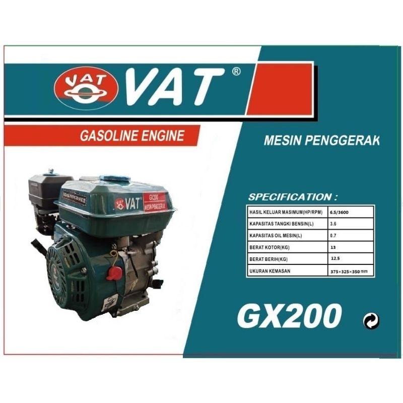 MESIN PENGGERAK VAT GX200 PUTARAN CEPAT DAN LAMBAT / GX 200 / PUTARAN CEPAT 3600 rpm / PUTARAN LAMBAT 1800 rpm / GASOLINE ENGINE GX200