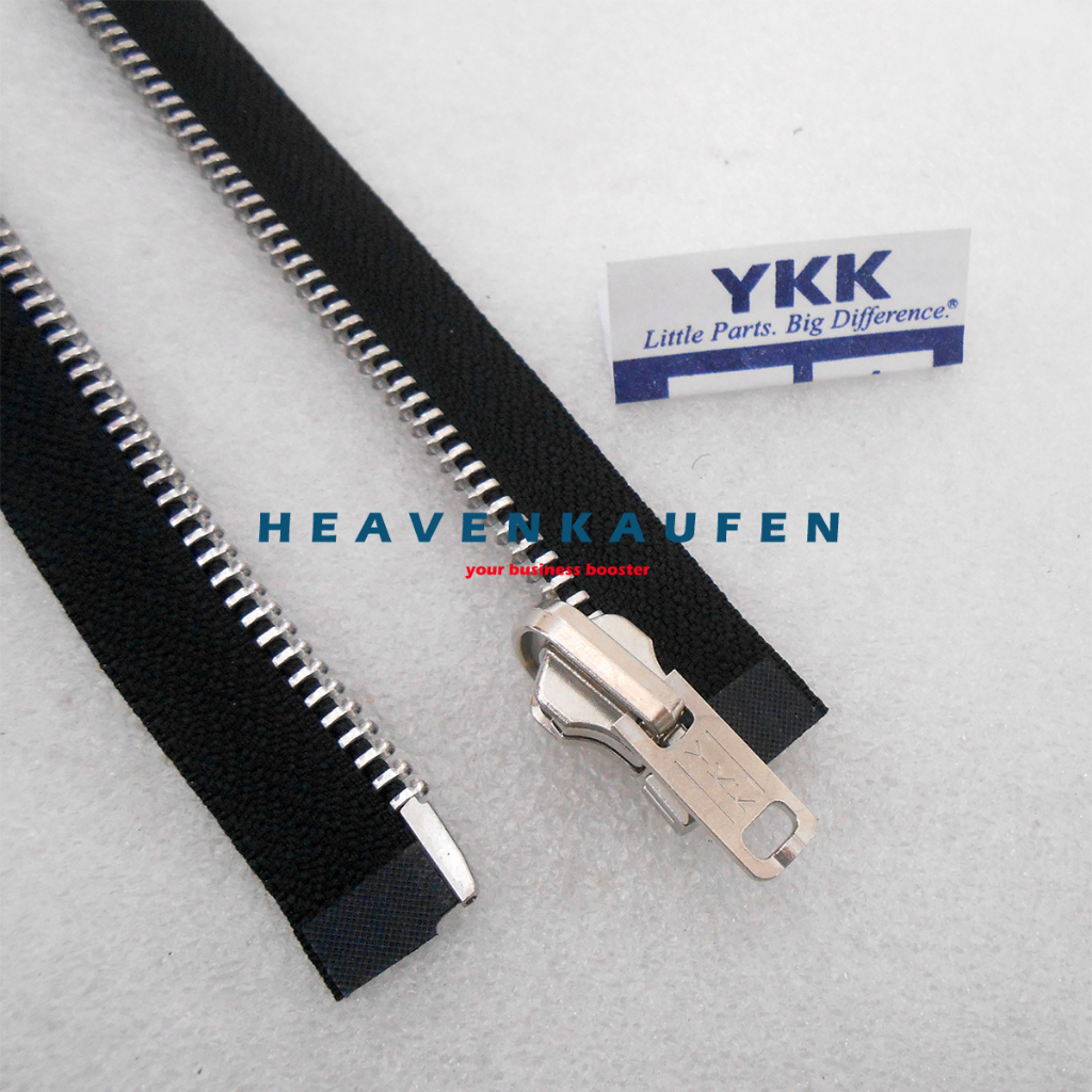 Resleting Zipper YKK Type Gigi Besi 25 cm Atau 10 inch Hitam Silver Set Open-End Buka-Lepas Bolak Balik