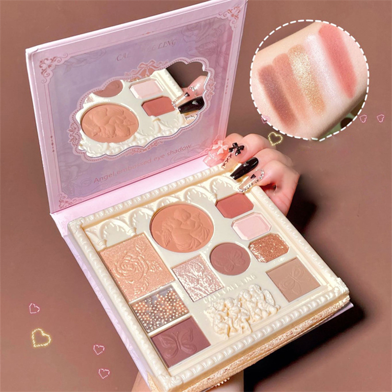 CSP134 – Face Pallete Makeup 10in1 CallCall Ling Angel Embossed Eyeshadow Blush On Highlighter Bronzer Contour Retro Vintage KKV