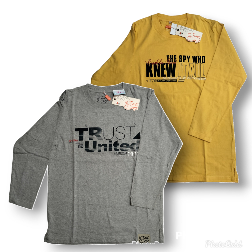 Kaos Oblong Lengan Panjang Katun Ie'Tuna Size M Unisex Lembut Tebal Remaja Dewasa Sleman Jogja