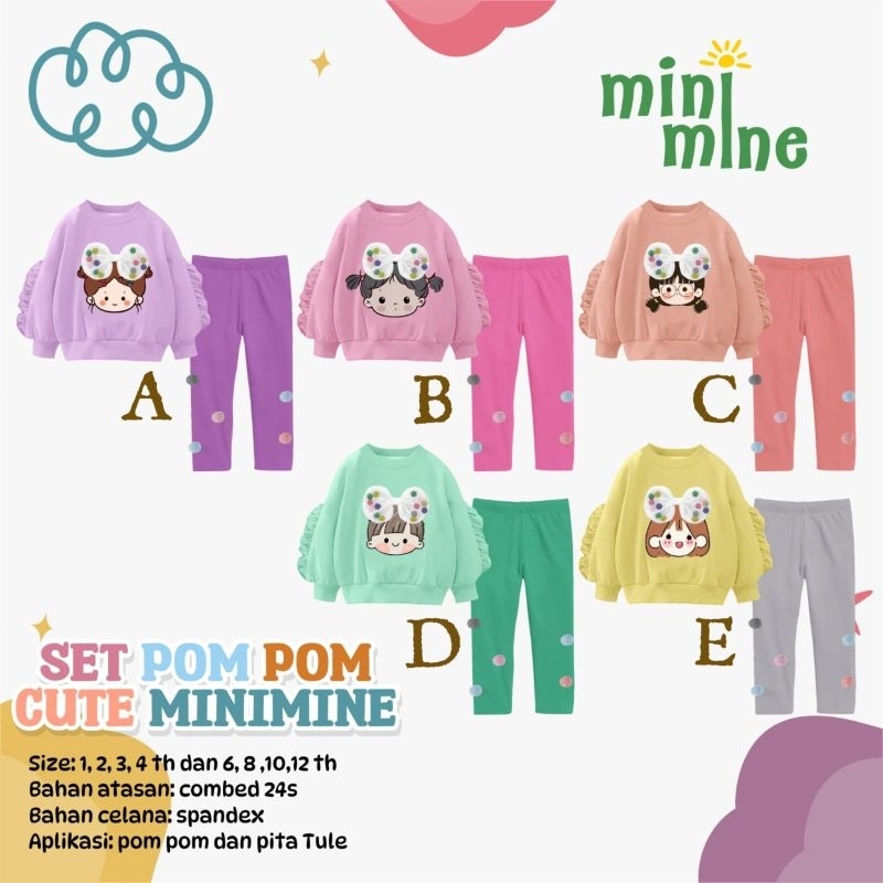 Ready ‼️Set Pom Pom Cute by Minimine Set Anak Perempua Lucu Bahan super Nyaman bisa cod
