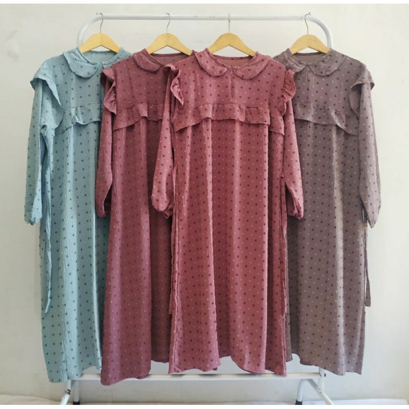 [OTULILI] CUCI GUDANG MIDI DRESS LESTY BAHAN CRINKLE RUBY URAGIRI MOTIF LOVE LD 110 | GAMIS TUNIK KR