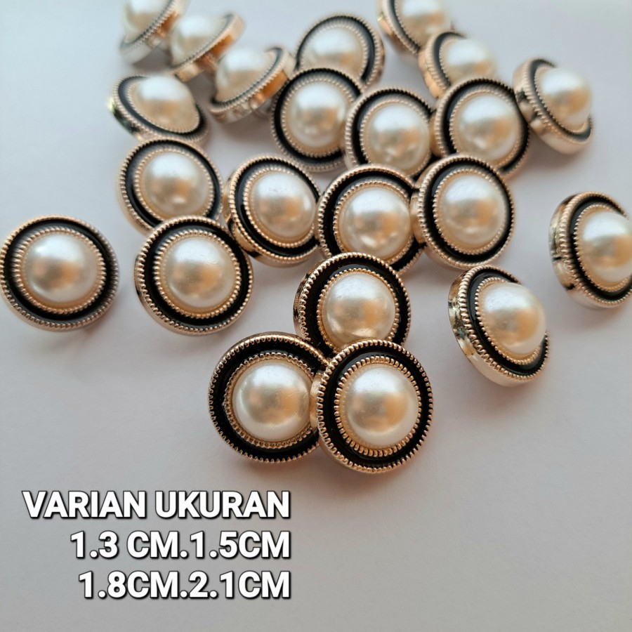 KANCING BAJU MUTIARA TIMBUL LIST HITAM 18 MM DAN 21 MM ISI 100 PCS