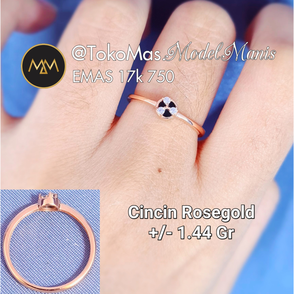 Cincin triangle ring hitam emas rosegold 750 kadar 17k