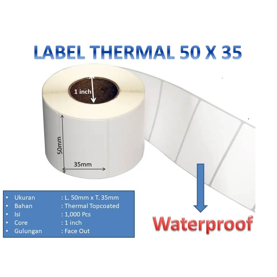 LABEL THERMAL 50X35 THERMAL 50 X 35 BAHAN TOPCOATED WATERPROOF