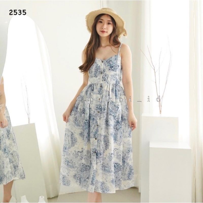 Diora dress / dress korean style / dress putih adem santai / dress pantai kancing casual summer 2508