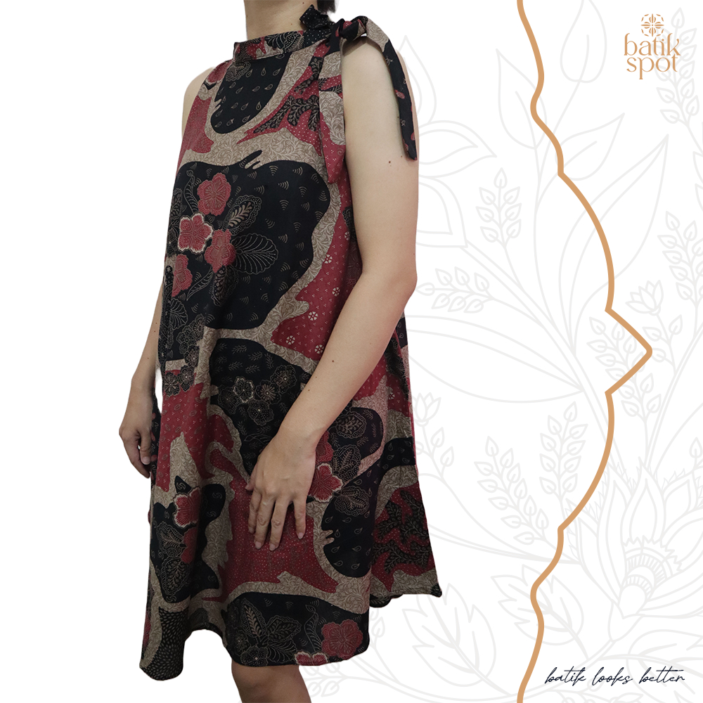 Dress Batik Wanita Motif Merah Hitam | Batik Spot Wanita