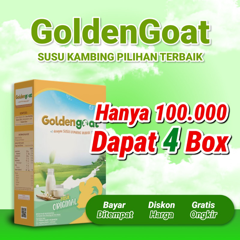 Prima Gold dan Golden Goat Susu Kambing Etawa Asli, Harga Murah dan Berkualitas, isi 4 x 200gram Susu Etawa Bubuk Bantu Kuatkan Tulang, atasi nyeri sendi, nyeri lutut, tulang keropos dan cegah syaraf kejepit. Bagus untuk kesehatan paru-paru dan pernapasan