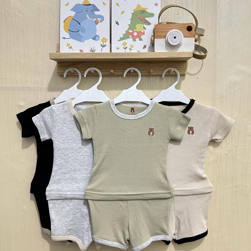 Kumagi - Cimbo Set Rib Knit Setelan Baju Lengan Pendek Bayi Newborn 0 - 3 Tahun / Set Baby Unisex Body Short