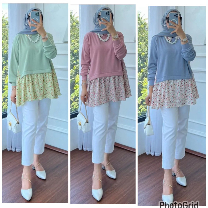 atasan kaos knit kombinasi flower